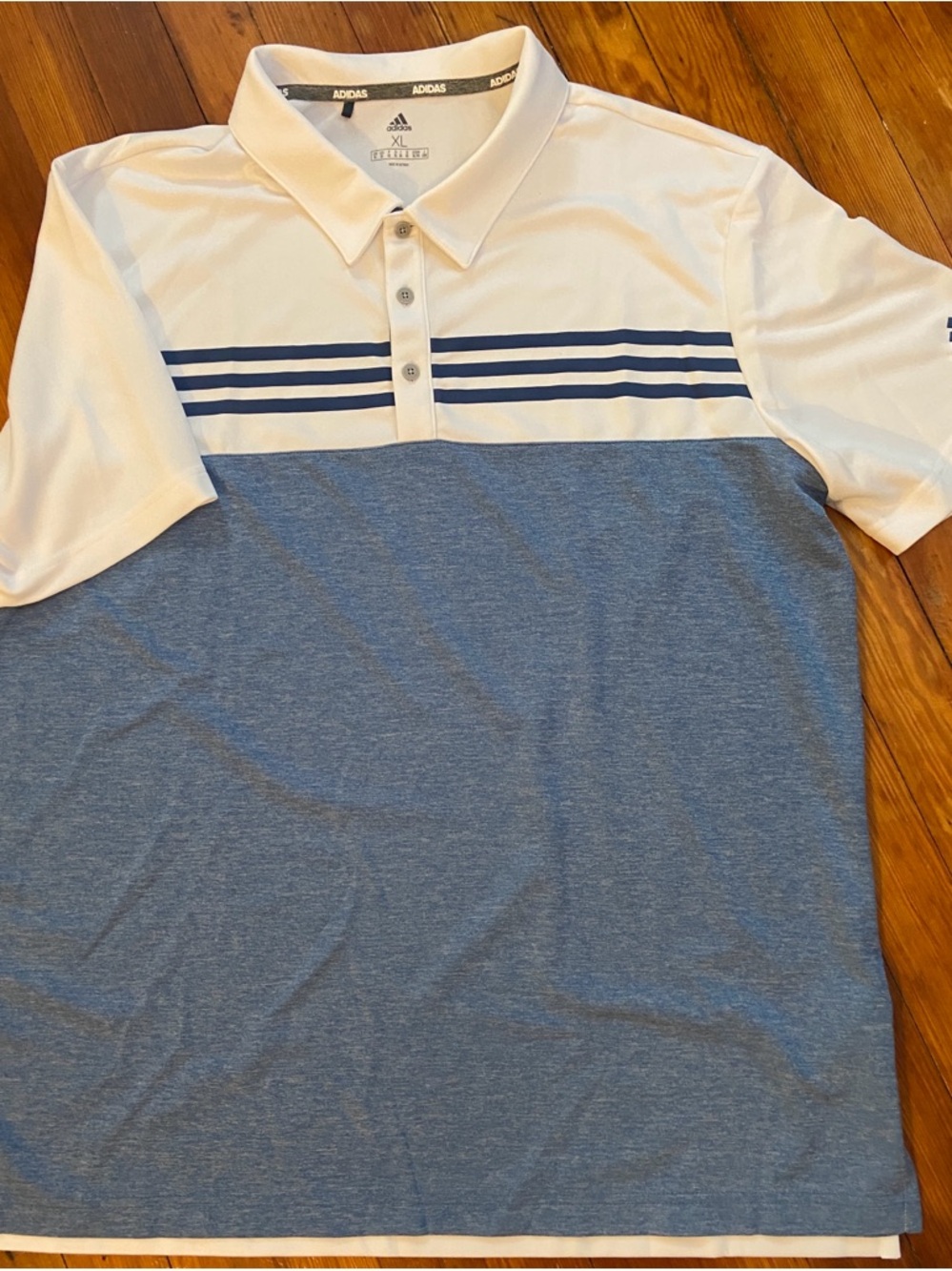 adidas White & Blue Short Sleeve Polo Shirt - size XL